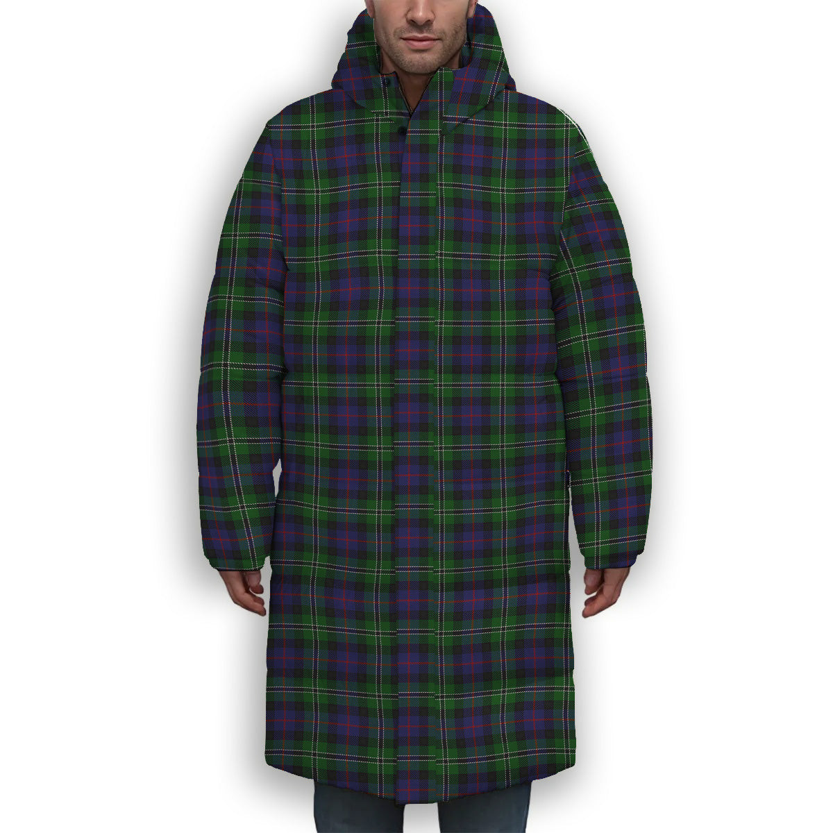 ScotsTee Shop Scottish Rose Hunting Premium Tartan Long Down Jacket Winter White Duck Down Plaid
