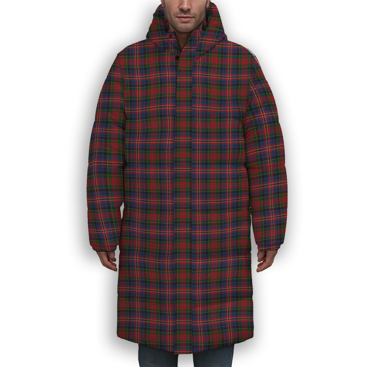 ScotsTee Shop Scottish MacPherson 7 Premium Tartan Long Down Jacket Winter White Duck Down Plaid