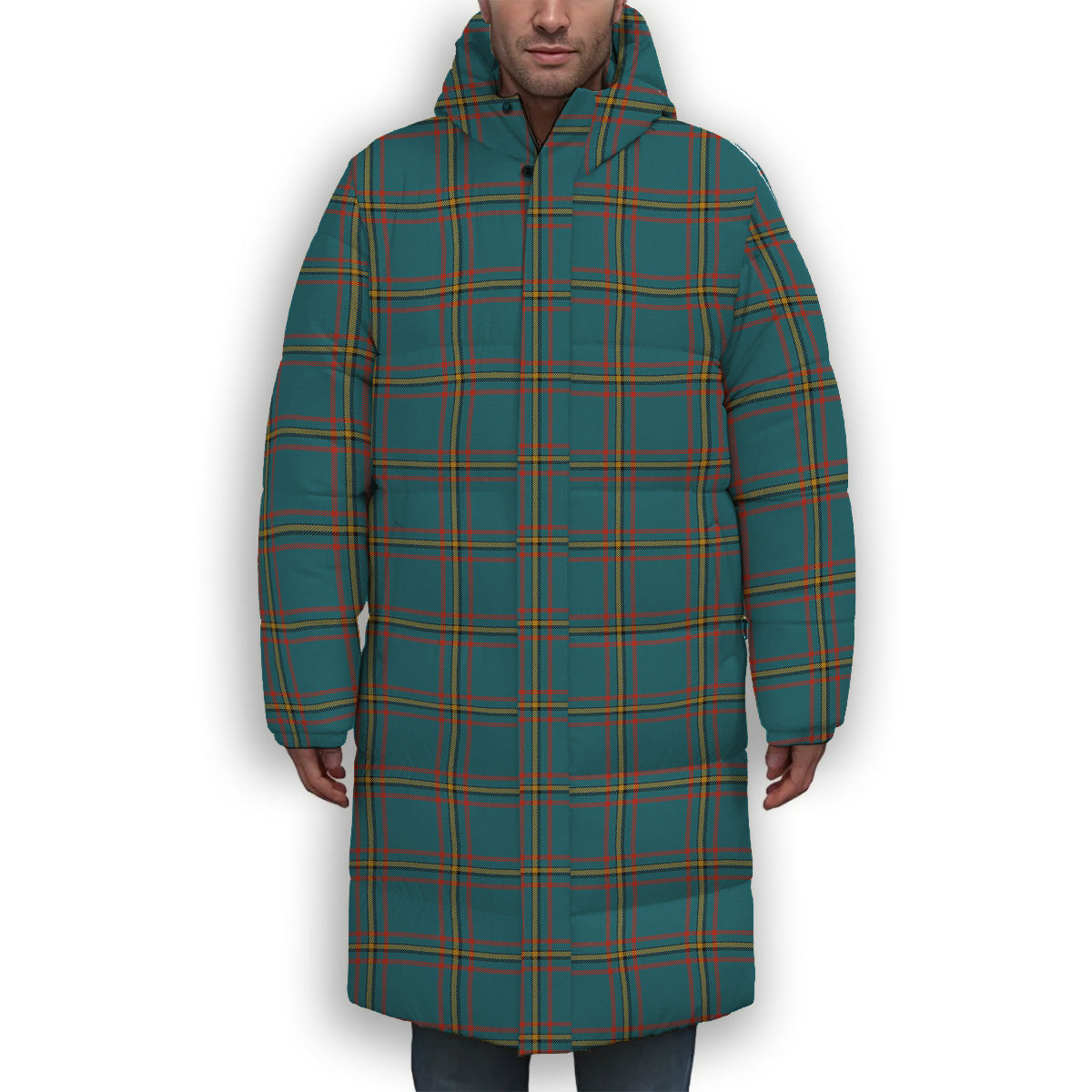 ScotsTee Shop Scottish MacLaine of Lochbuie Hunting Ancient Premium Tartan Long Down Jacket Winter White Duck Down Plaid