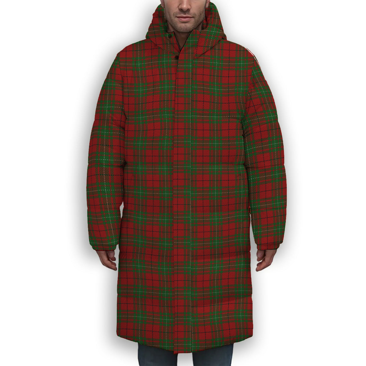 ScotsTee Shop Scottish MacAulay 1880 Premium Tartan Long Down Jacket Winter White Duck Down Plaid