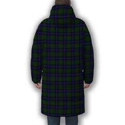 ScotsTee Shop Scottish Urquhart White Line Premium Tartan Long Down Jacket Winter White Duck Down Plaid