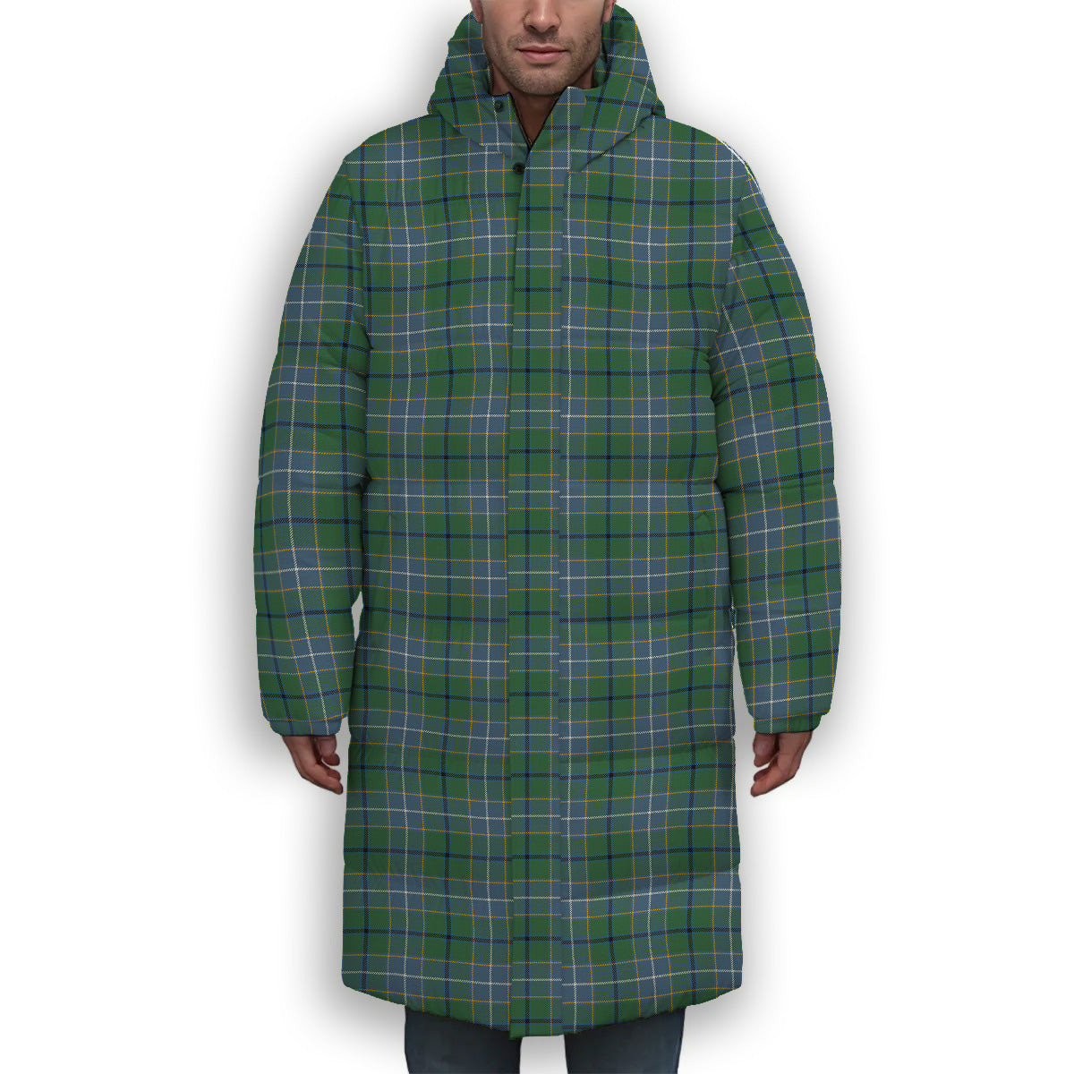 ScotsTee Shop Scottish Wishart Hunting Ancient Premium Tartan Long Down Jacket Winter White Duck Down Plaid