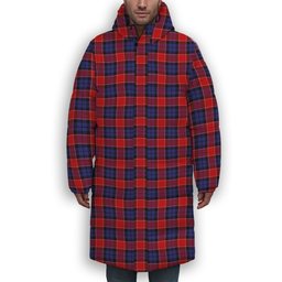 ScotsTee Shop Scottish Graham of Menteith Red Premium Tartan Long Down Jacket Winter White Duck Down Plaid