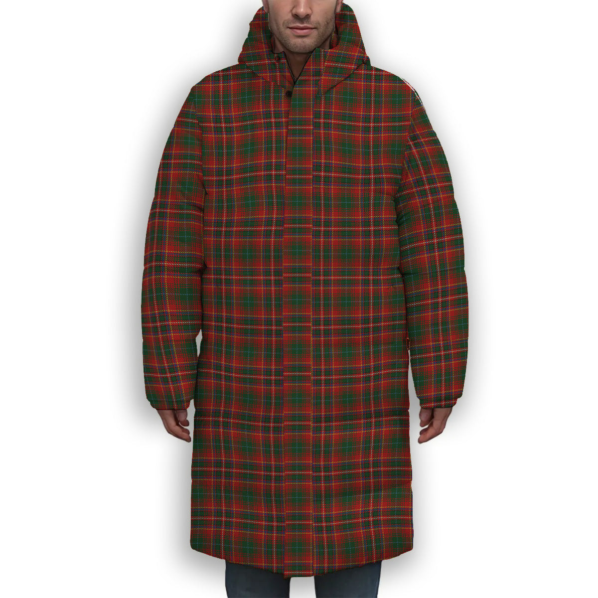 ScotsTee Shop Scottish MacInnes Hastie Premium Tartan Long Down Jacket Winter White Duck Down Plaid