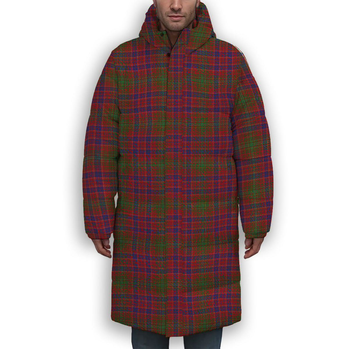 ScotsTee Shop Scottish Lumsden Short Premium Tartan Long Down Jacket Winter White Duck Down Plaid