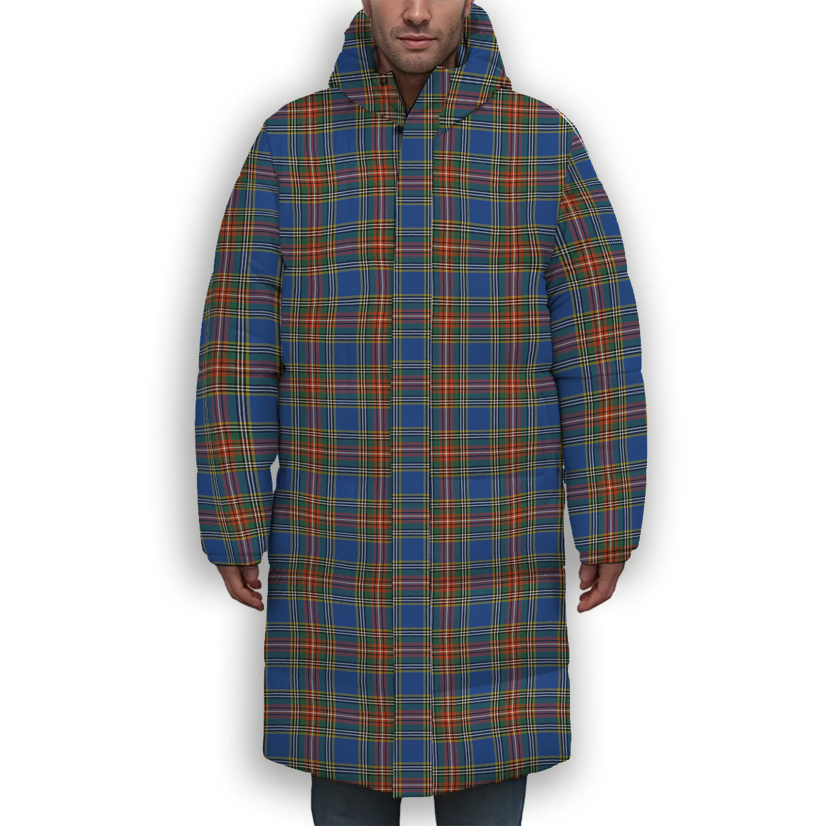 ScotsTee Shop Scottish MacBeth Ancient SC Premium Tartan Long Down Jacket Winter White Duck Down Plaid