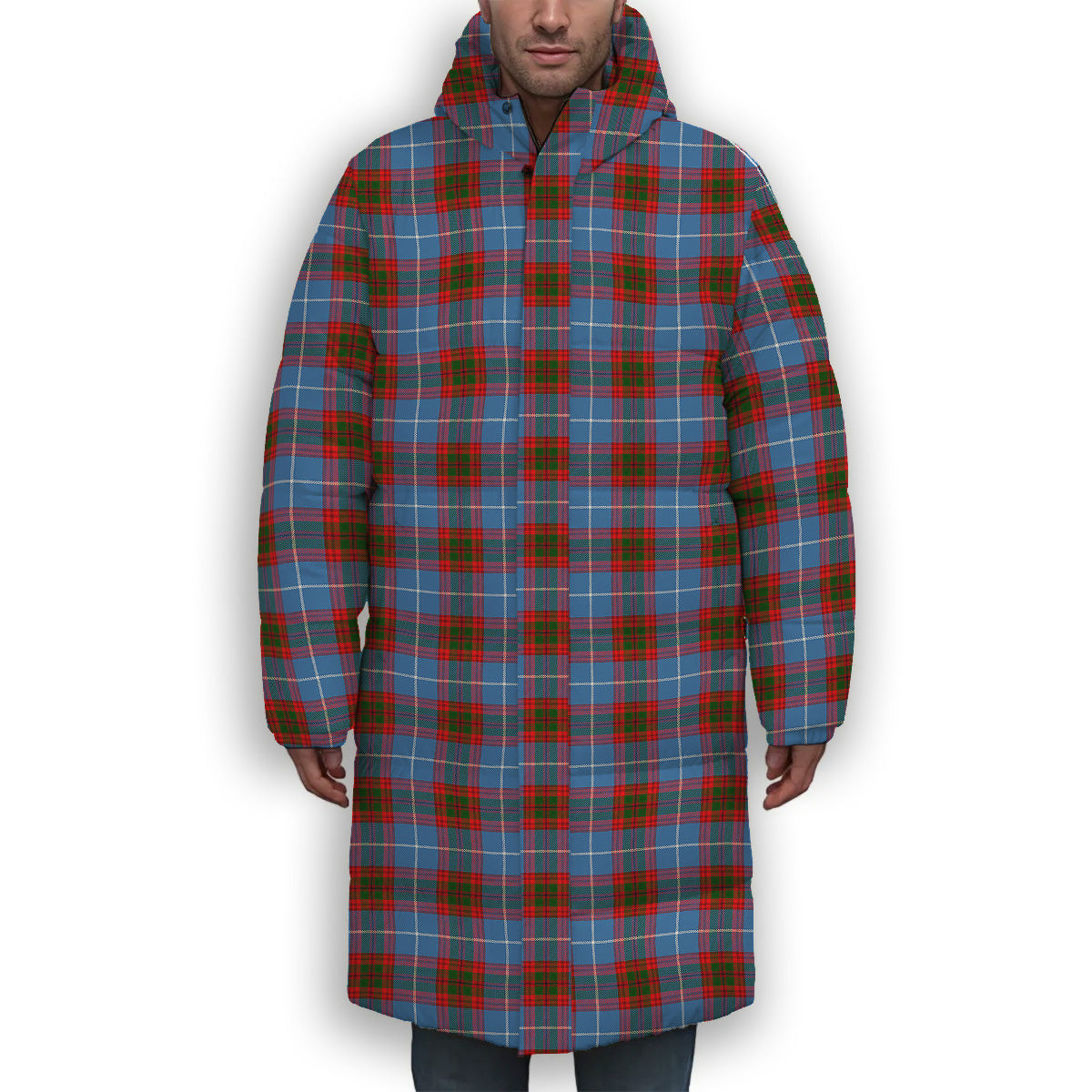 ScotsTee Shop Scottish Newton Premium Tartan Long Down Jacket Winter White Duck Down Plaid
