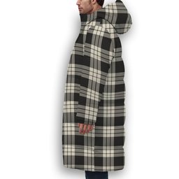ScotsTee Shop Scottish McFarlane Black White Premium Tartan Long Down Jacket Winter White Duck Down Plaid