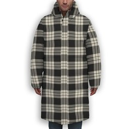 ScotsTee Shop Scottish McFarlane Black White Premium Tartan Long Down Jacket Winter White Duck Down Plaid
