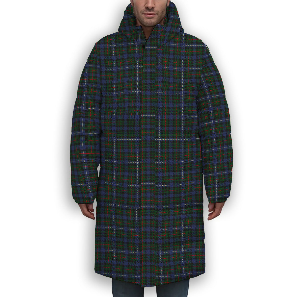 ScotsTee Shop Scottish Robertson Hunting 2 Premium Tartan Long Down Jacket Winter White Duck Down Plaid