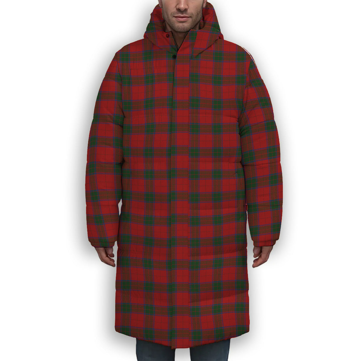 ScotsTee Shop Scottish Robertson Vestiarium Scoticum Premium Tartan Long Down Jacket Winter White Duck Down Plaid