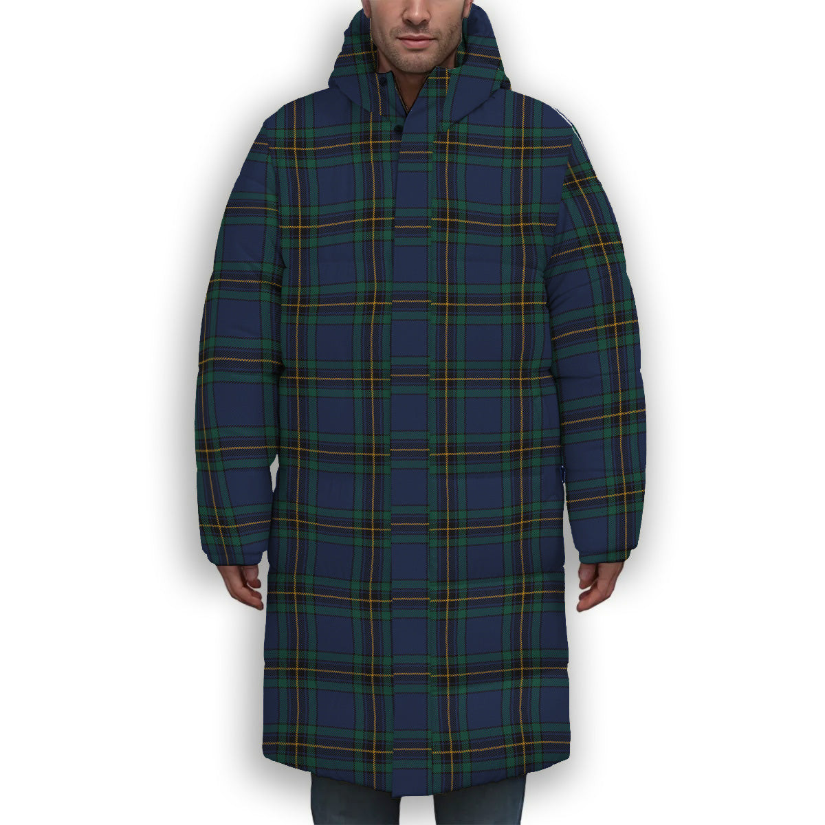 ScotsTee Shop Scottish Murray of Elibank Modern Premium Tartan Long Down Jacket Winter White Duck Down Plaid