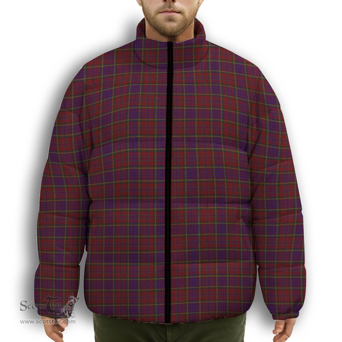 ScotsTee Shop Scottish Anderson of Kinnedear Red Premium Tartan Collar Down Jacket Winter White Duck Down Plaid