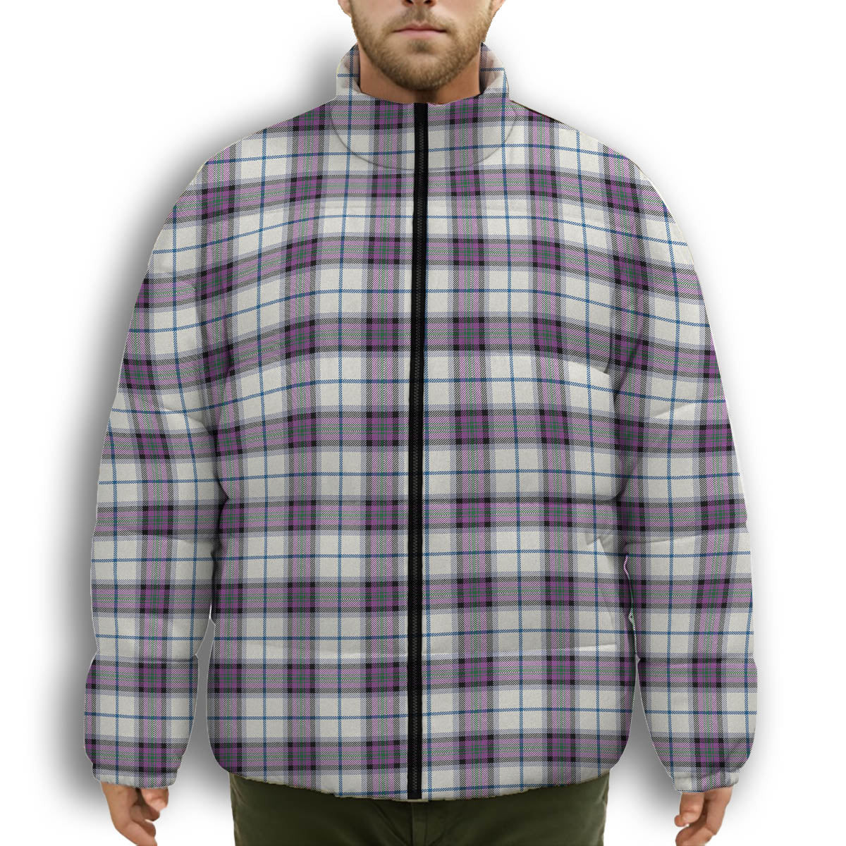 ScotsTee Shop Scottish Alexander of Menstry Dress Ancient Premium Tartan Collar Down Jacket Winter White Duck Down Plaid