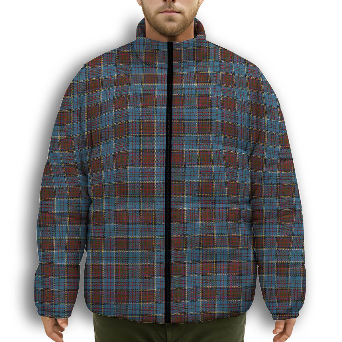 ScotsTee Shop Scottish Anderson Paton Premium Tartan Collar Down Jacket Winter White Duck Down Plaid