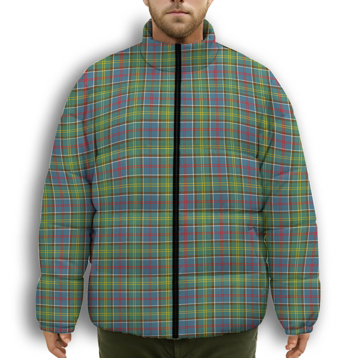 ScotsTee Shop Scottish Ayrshire District Premium Tartan Collar Down Jacket Winter White Duck Down Plaid