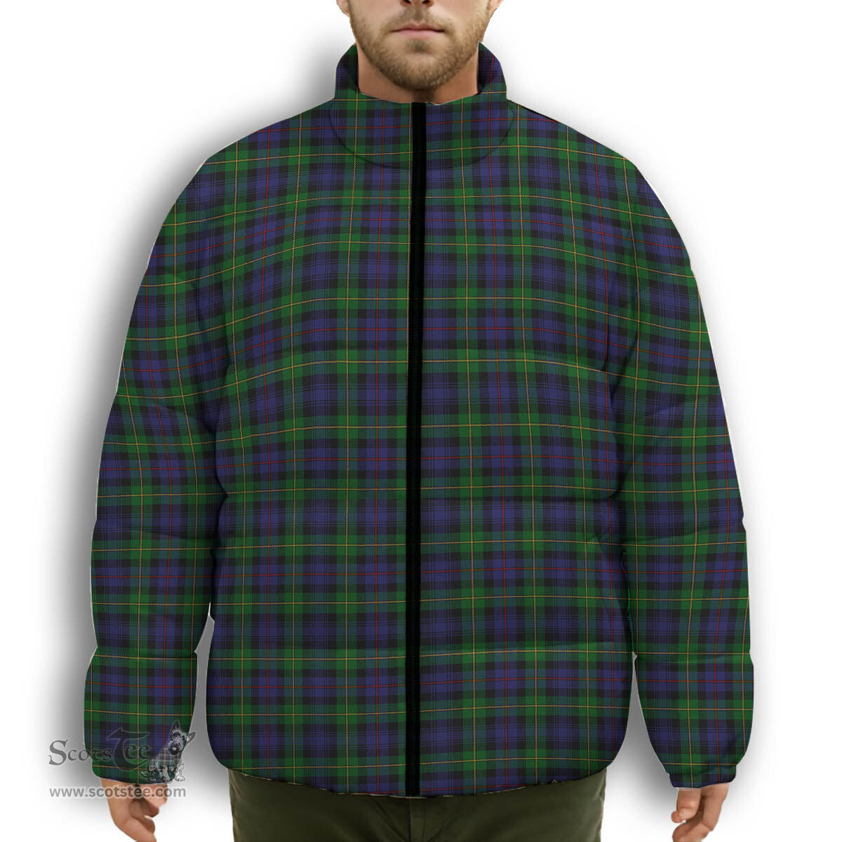 ScotsTee Shop Scottish Baillie (Fencibles) Premium Tartan Collar Down Jacket Winter White Duck Down Plaid
