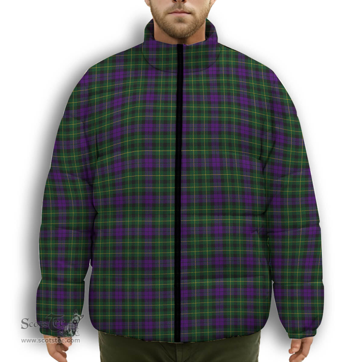 ScotsTee Shop Scottish Abercrombie Wilsons Premium Tartan Collar Down Jacket Winter White Duck Down Plaid