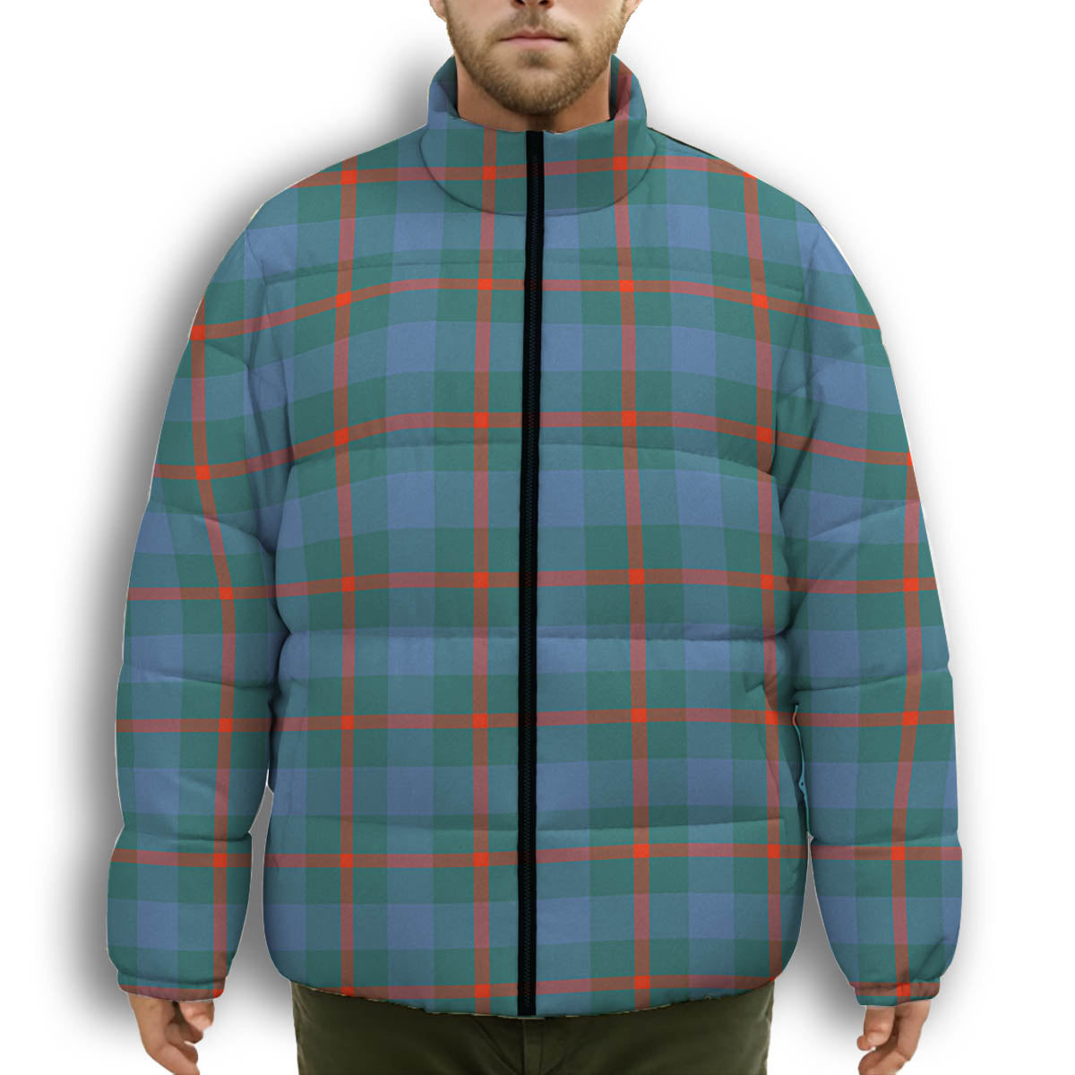 ScotsTee Shop Scottish Agnew Ancient Premium Tartan Collar Down Jacket Winter White Duck Down Plaid