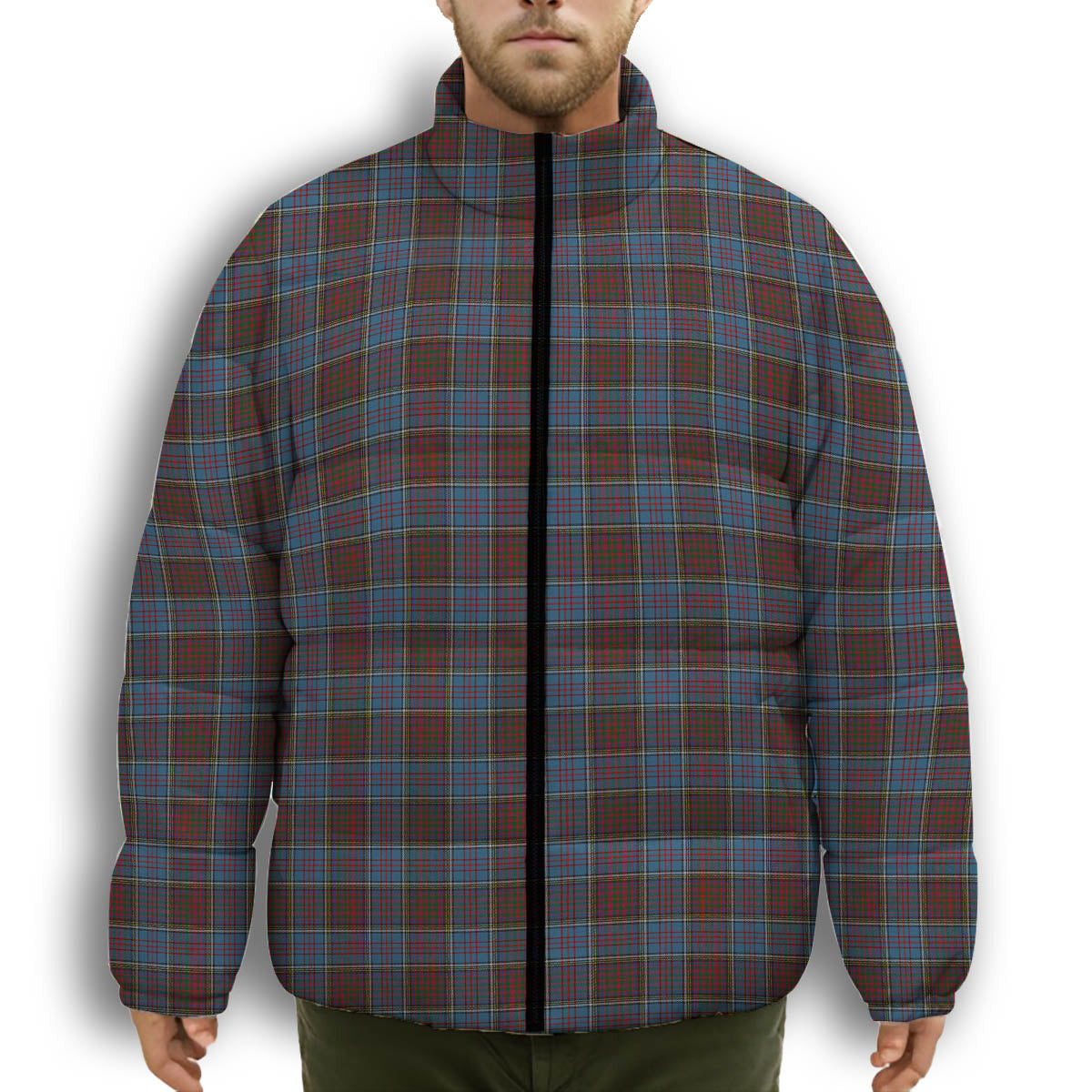ScotsTee Shop Scottish Anderson Highland Society of London Premium Tartan Collar Down Jacket Winter White Duck Down Plaid