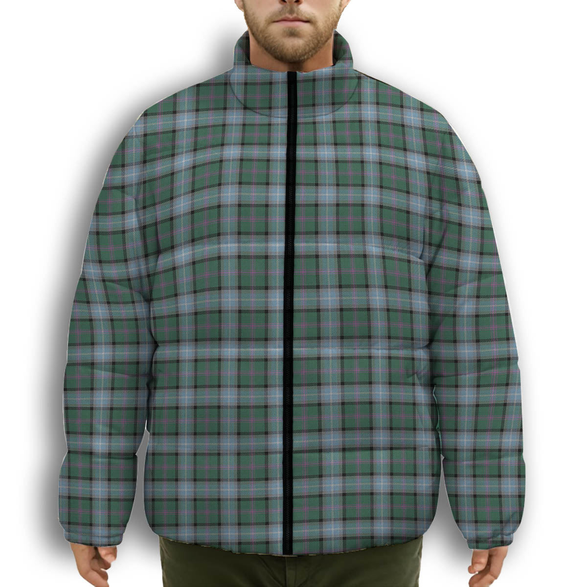 ScotsTee Shop Scottish Alexander of Menstry Hunting Premium Tartan Collar Down Jacket Winter White Duck Down Plaid