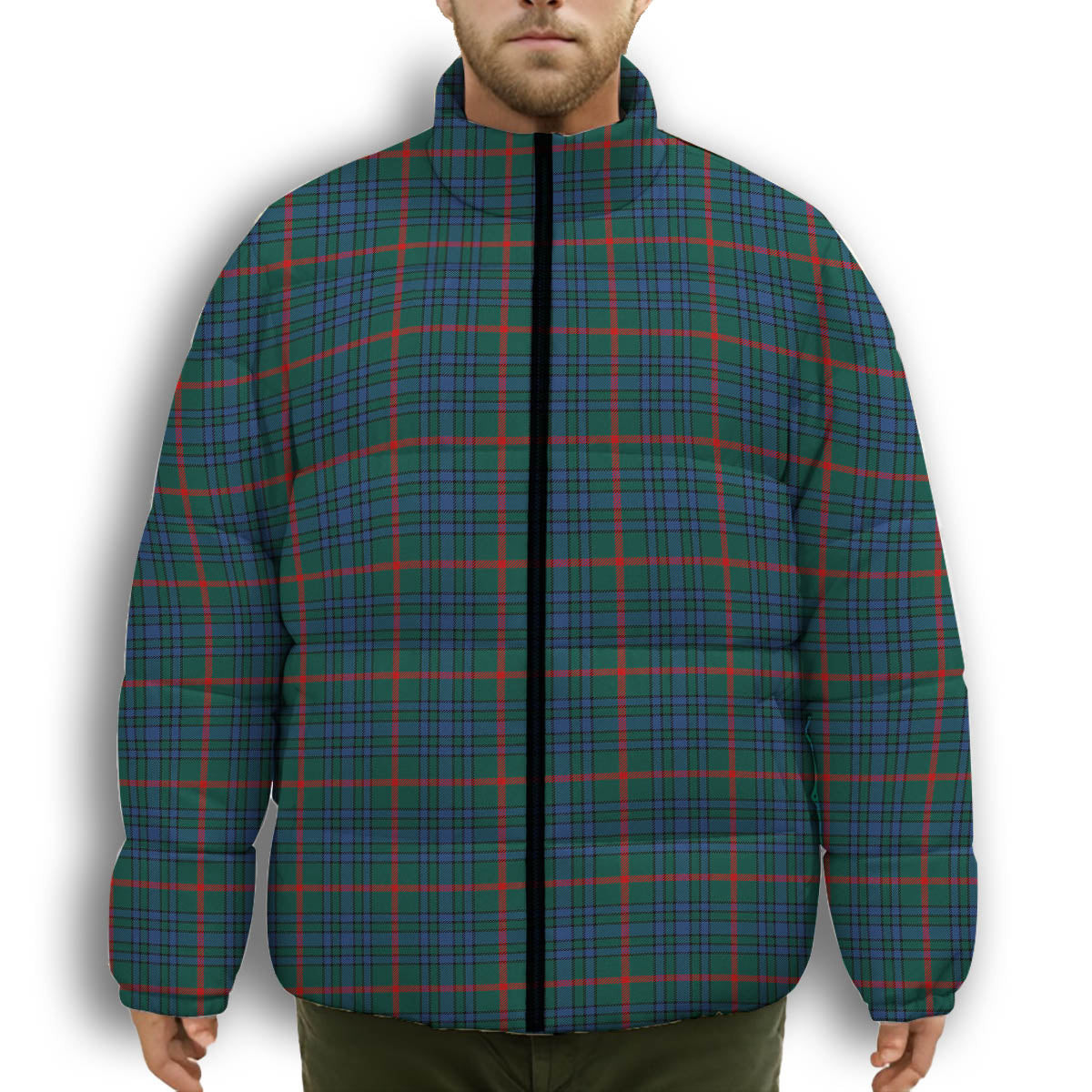 ScotsTee Shop Scottish Aiton Modern Premium Tartan Collar Down Jacket Winter White Duck Down Plaid