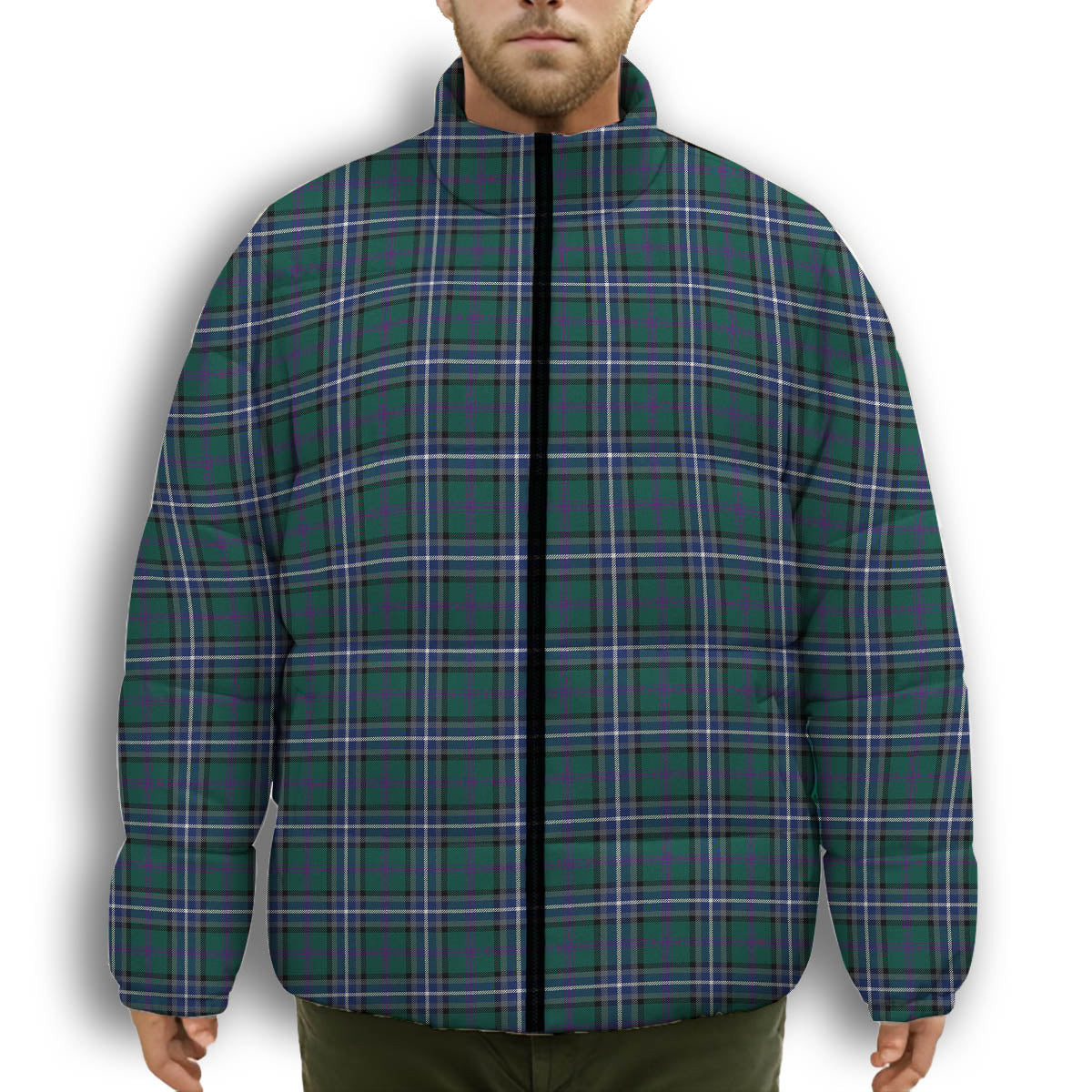 ScotsTee Shop Scottish Alexander of Menstry Hunting Modern Premium Tartan Collar Down Jacket Winter White Duck Down Plaid