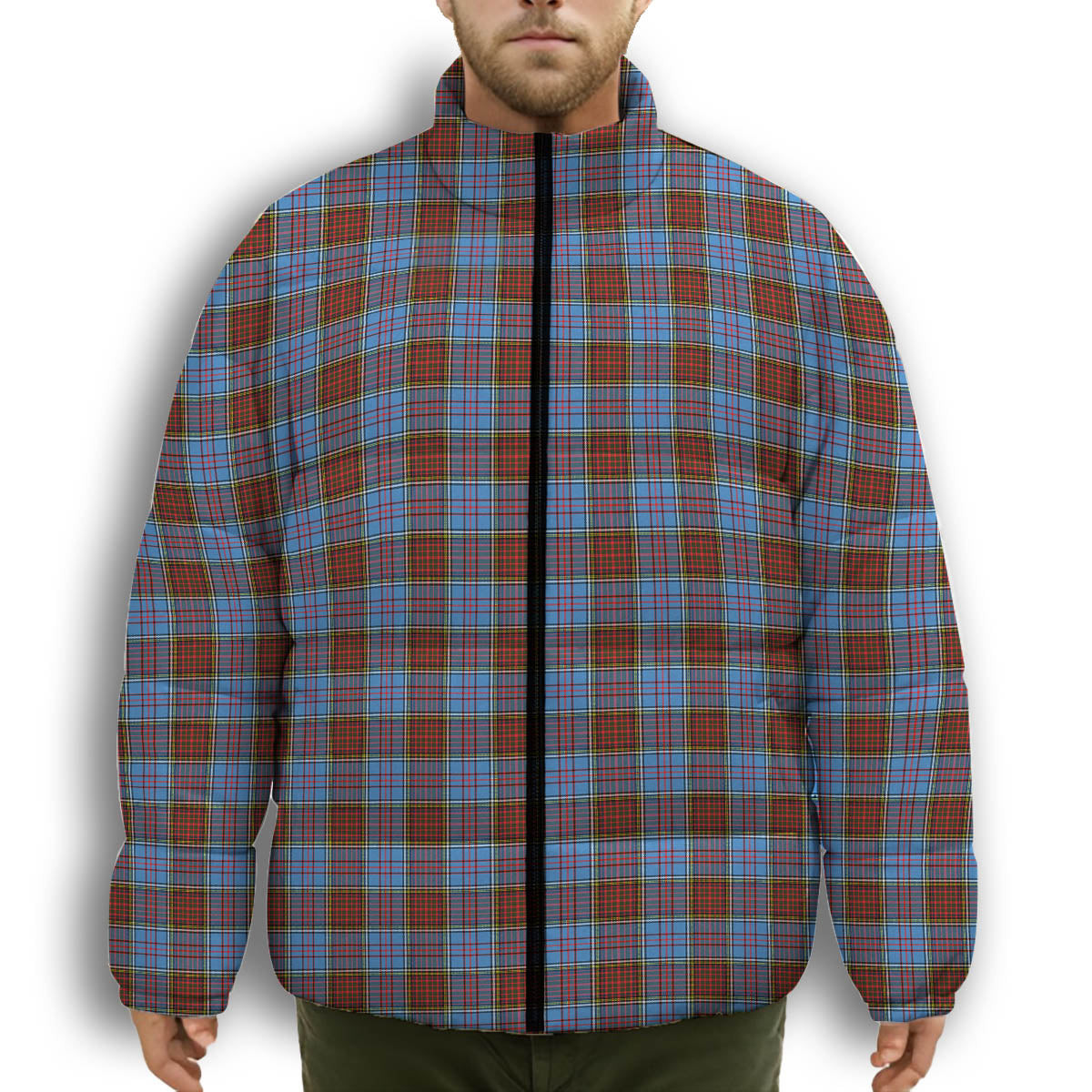 ScotsTee Shop Scottish Anderson Modern Premium Tartan Collar Down Jacket Winter White Duck Down Plaid