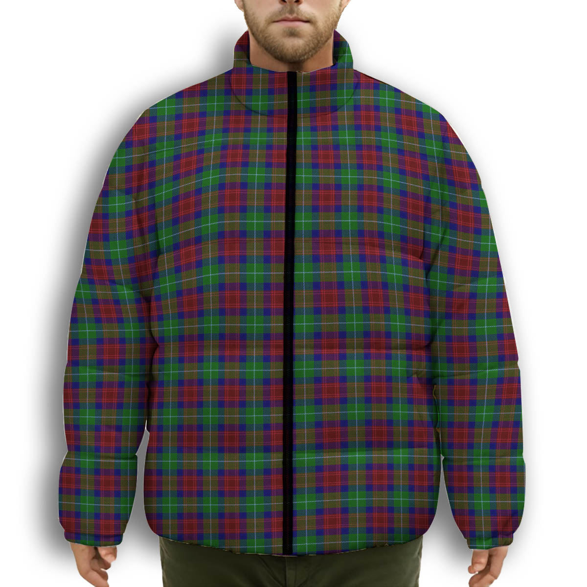 ScotsTee Shop Scottish Akins Premium Tartan Collar Down Jacket Winter White Duck Down Plaid