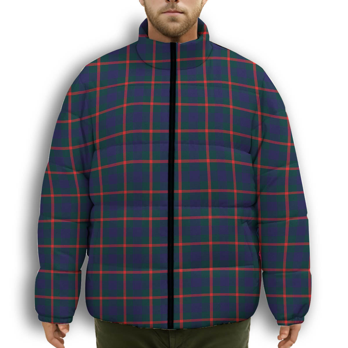 ScotsTee Shop Scottish Agnew Modern Premium Tartan Collar Down Jacket Winter White Duck Down Plaid