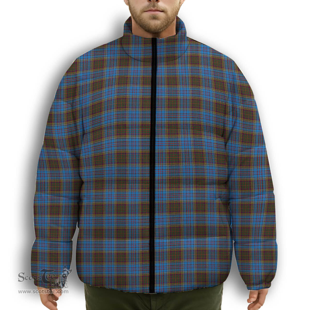 ScotsTee Shop Scottish Anderson Coulson Bonner 2 Premium Tartan Collar Down Jacket Winter White Duck Down Plaid