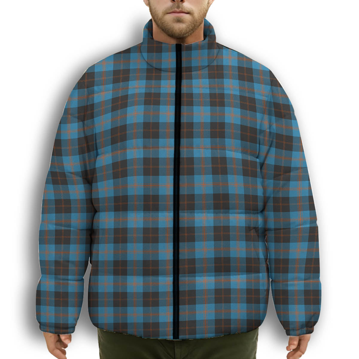 ScotsTee Shop Scottish Angus Ancient Premium Tartan Collar Down Jacket Winter White Duck Down Plaid