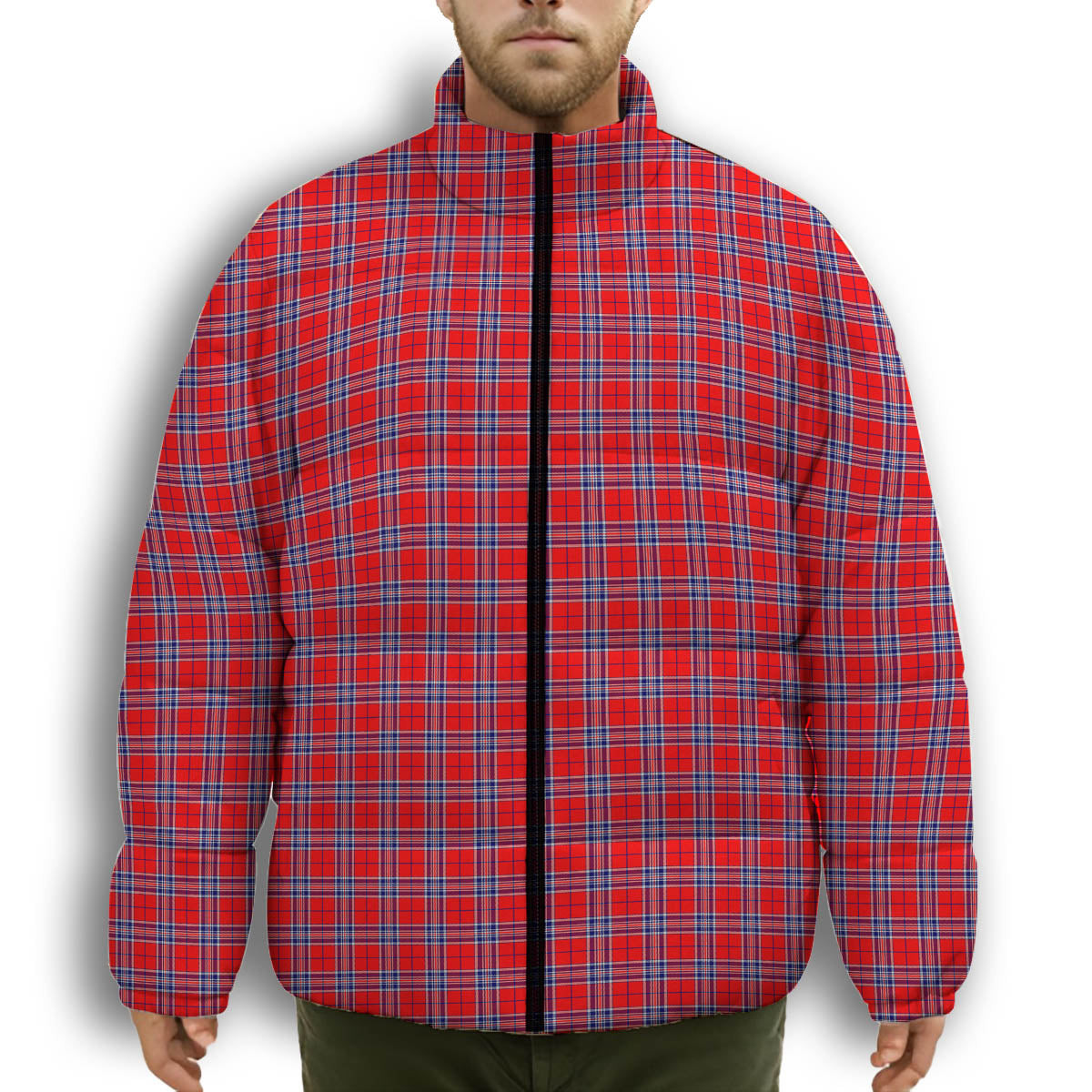 ScotsTee Shop Scottish American National Premium Tartan Collar Down Jacket Winter White Duck Down Plaid