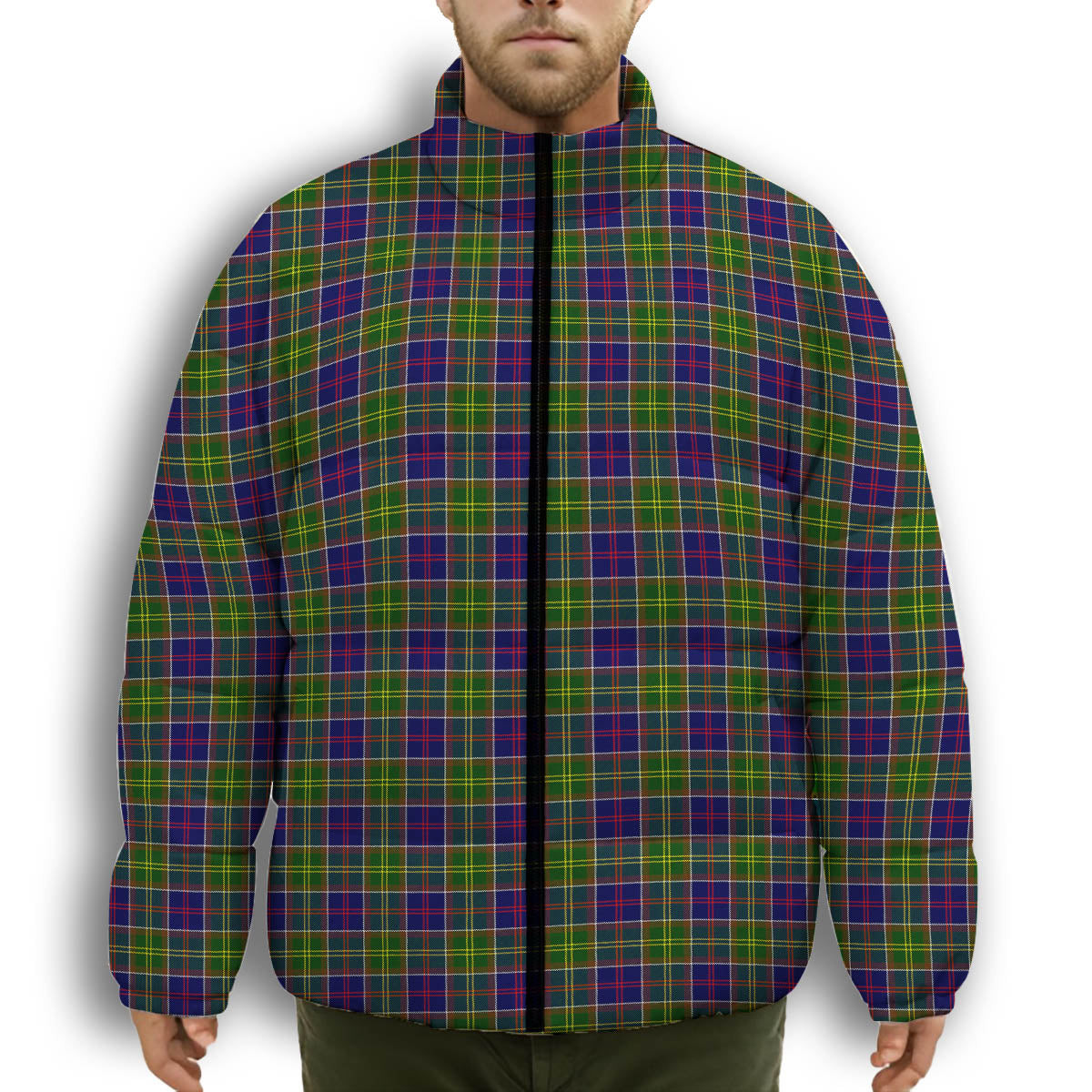 ScotsTee Shop Scottish Ayrshire Premium Tartan Collar Down Jacket Winter White Duck Down Plaid