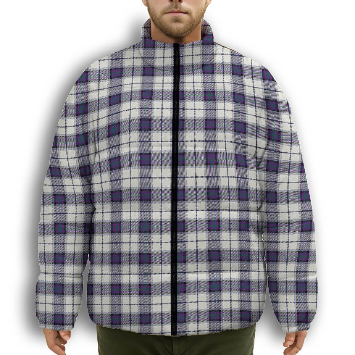 ScotsTee Shop Scottish Alexander of Menstry Dress Modern Premium Tartan Collar Down Jacket Winter White Duck Down Plaid