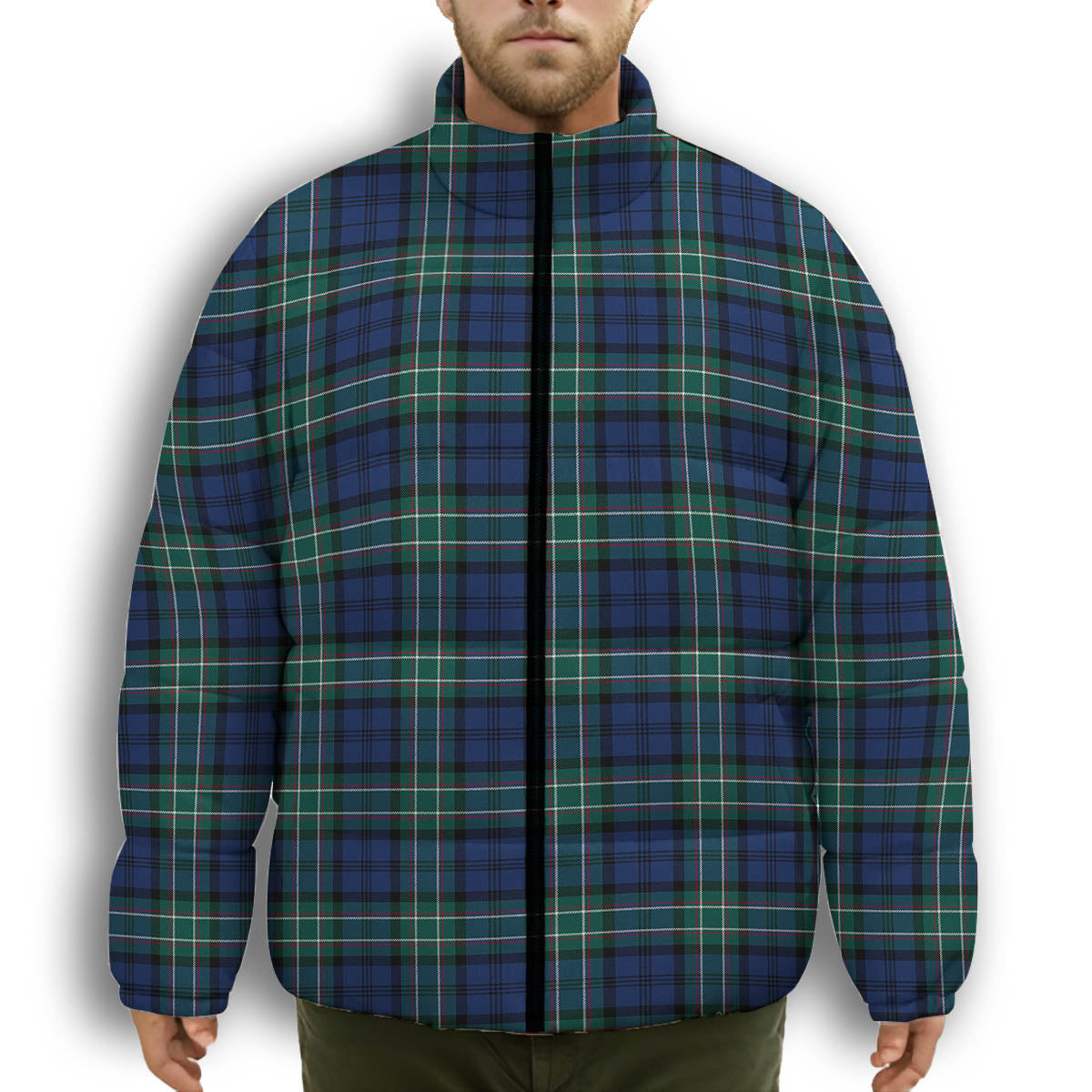 ScotsTee Shop Scottish Allan Premium Tartan Collar Down Jacket Winter White Duck Down Plaid