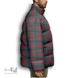 ScotsTee Shop Scottish Allison Red Premium Tartan Collar Down Jacket Winter White Duck Down Plaid