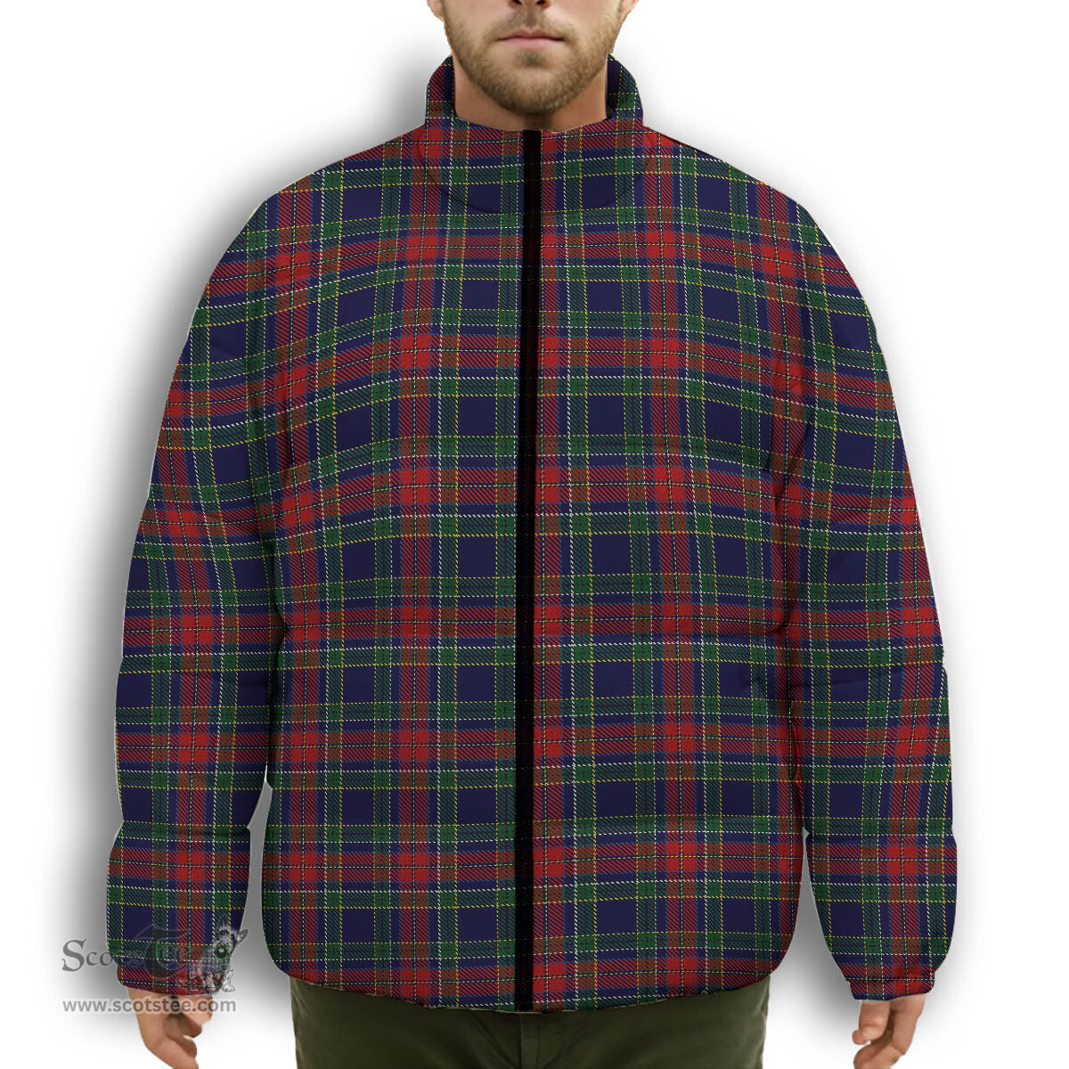 ScotsTee Shop Scottish Allison Red Premium Tartan Collar Down Jacket Winter White Duck Down Plaid