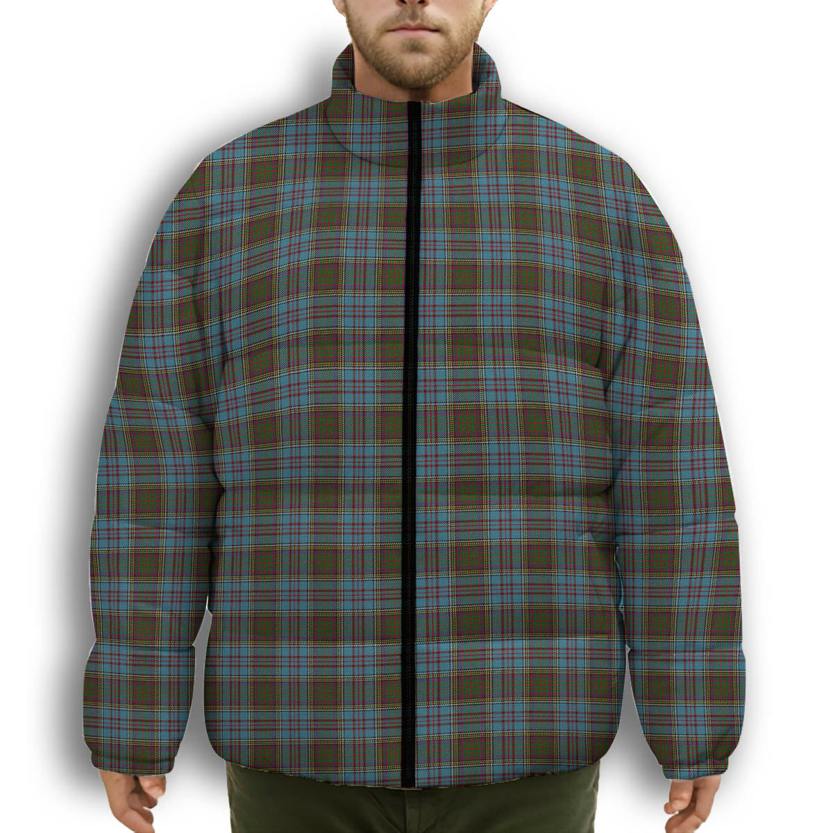 ScotsTee Shop Scottish Anderson Premium Tartan Collar Down Jacket Winter White Duck Down Plaid