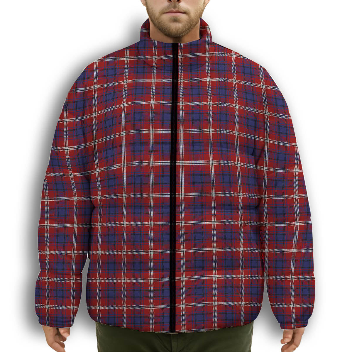 ScotsTee Shop Scottish Ainslie Premium Tartan Collar Down Jacket Winter White Duck Down Plaid