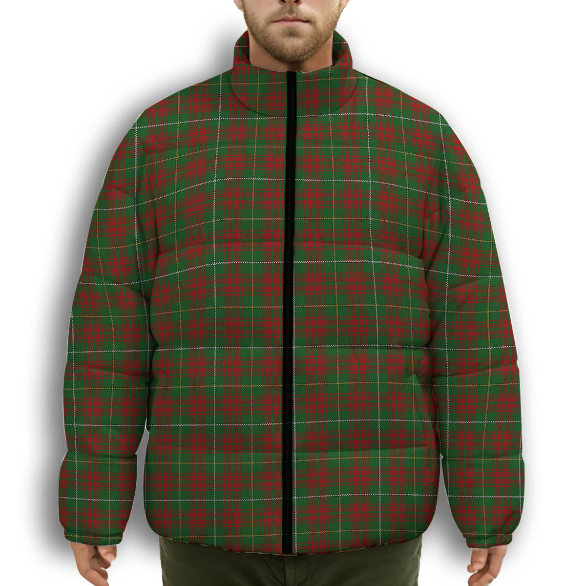 ScotsTee Shop Scottish Bruce Hunting Premium Tartan Collar Down Jacket Winter White Duck Down Plaid