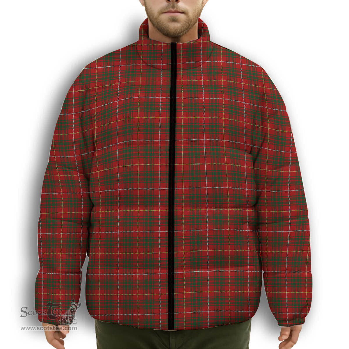 ScotsTee Shop Scottish Bruce Premium Tartan Collar Down Jacket Winter White Duck Down Plaid