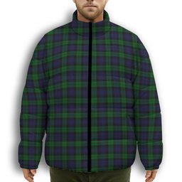 ScotsTee Shop Scottish Black Watch Premium Tartan Collar Down Jacket Winter White Duck Down Plaid