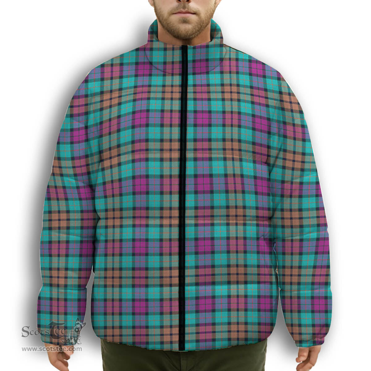 ScotsTee Shop Scottish Buchanan Inauguration Premium Tartan Collar Down Jacket Winter White Duck Down Plaid