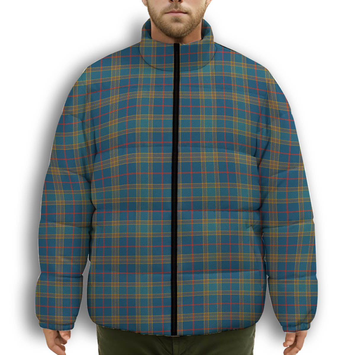 ScotsTee Shop Scottish Balfour Blue Ancient Premium Tartan Collar Down Jacket Winter White Duck Down Plaid