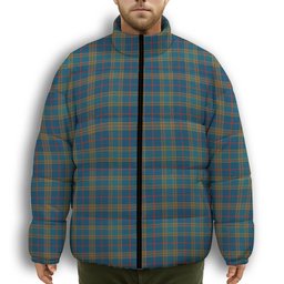 ScotsTee Shop Scottish Balfour Blue Ancient Premium Tartan Collar Down Jacket Winter White Duck Down Plaid
