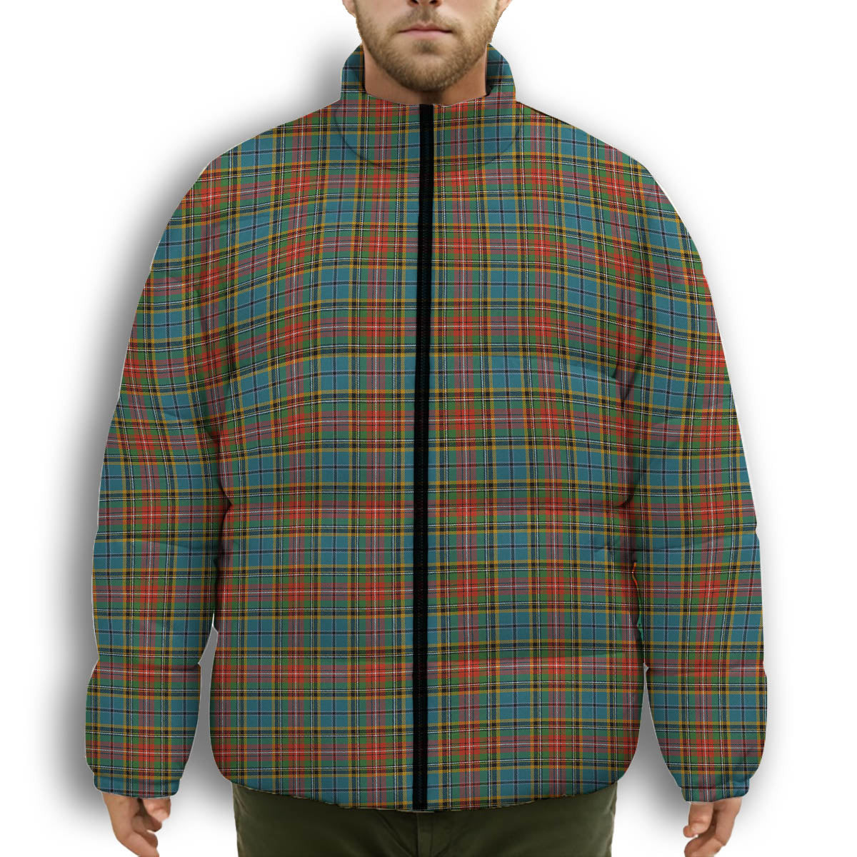 ScotsTee Shop Scottish Beattie (Beatty) Ancient Premium Tartan Collar Down Jacket Winter White Duck Down Plaid