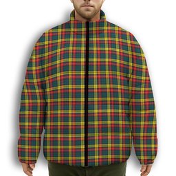 ScotsTee Shop Scottish Buchanan Modern Premium Tartan Collar Down Jacket Winter White Duck Down Plaid