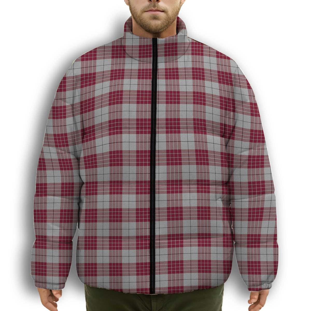 ScotsTee Shop Scottish Buchanan 1842 Premium Tartan Collar Down Jacket Winter White Duck Down Plaid