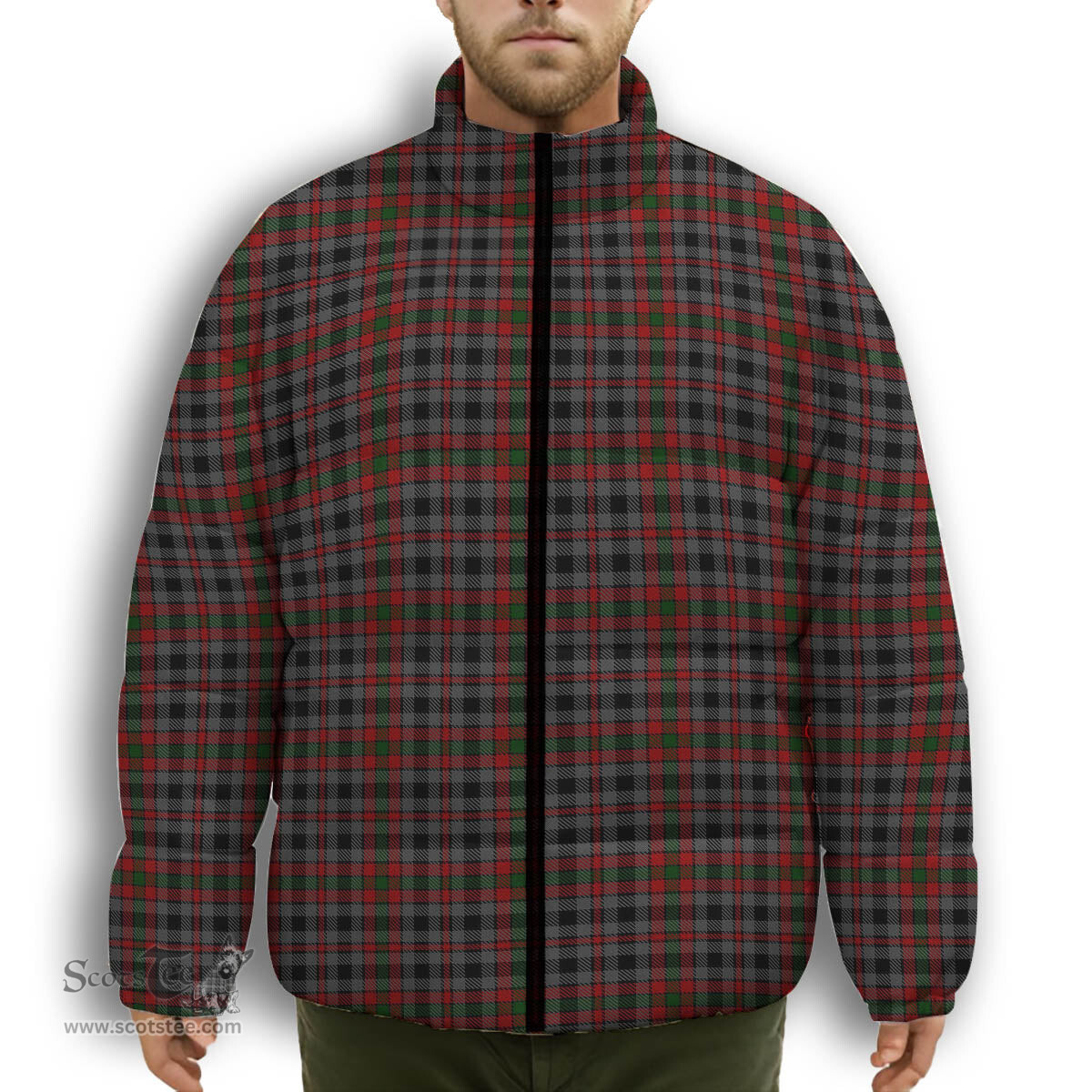 ScotsTee Shop Scottish Borthwick Hunting Premium Tartan Collar Down Jacket Winter White Duck Down Plaid